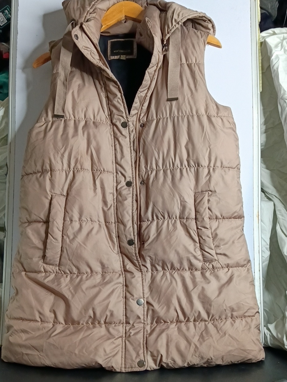 Weatherproof Quilted Hooded Sleeveless Vest in Taupe